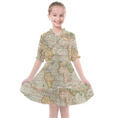 Old World Map Of Continents The Earth Vintage Retro Kids  All Frills Chiffon Dress by uniart180623