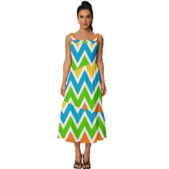 Chevron-pattern-design-texture Square Neckline Tiered Midi Dress