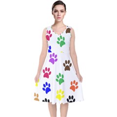 Pawprints-paw-prints-paw-animal V-neck Midi Sleeveless Dress 