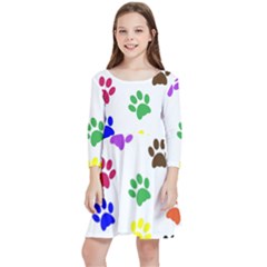 Pawprints-paw-prints-paw-animal Kids  Quarter Sleeve Skater Dress by uniart180623