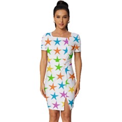 Star-pattern-design-decoration Fitted Knot Split End Bodycon Dress by uniart180623