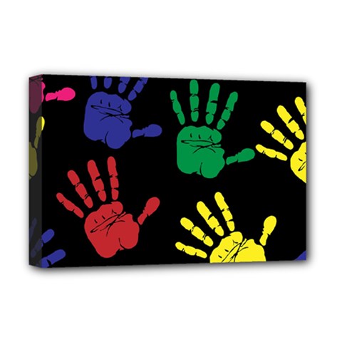 Handprints-hand-print-colourful Deluxe Canvas 18  X 12  (stretched) by uniart180623