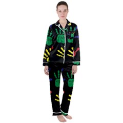 Handprints-hand-print-colourful Women s Long Sleeve Satin Pajamas Set	