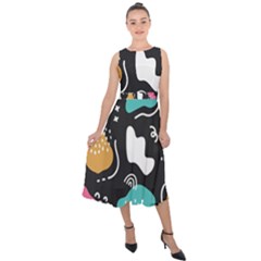 Art Pattern Design Background Print Midi Tie-back Chiffon Dress
