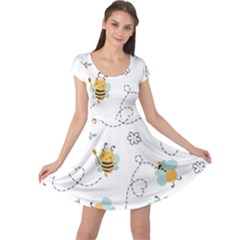 Bee Art Pattern Design Wallpaper Background Print Cap Sleeve Dress