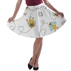 Bee Art Pattern Design Wallpaper Background Print A-line Skater Skirt