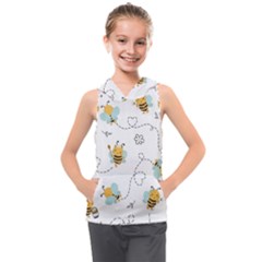 Bee Art Pattern Design Wallpaper Background Print Kids  Sleeveless Hoodie by uniart180623