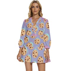 Cookies Chocolate Chips Chocolate Cookies Sweets V-neck Placket Mini Dress