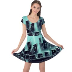 Buildings City Urban Destruction Background Cap Sleeve Dress