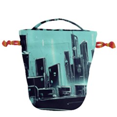 Buildings City Urban Destruction Background Drawstring Bucket Bag by uniart180623