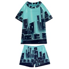 Buildings City Urban Destruction Background Kids  Swim Tee And Shorts Set by uniart180623