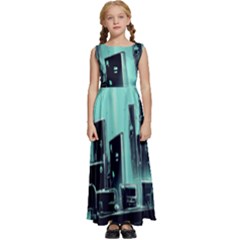 Buildings City Urban Destruction Background Kids  Satin Sleeveless Maxi Dress by uniart180623