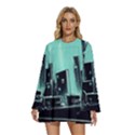 Buildings City Urban Destruction Background Round Neck Long Sleeve Bohemian Style Chiffon Mini Dress View1