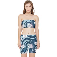 Flowers Pattern Floral Ocean Abstract Digital Art Stretch Shorts And Tube Top Set