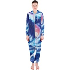 Storm Tsunami Waves Ocean Sea Nautical Nature Hooded Jumpsuit (ladies) by uniart180623