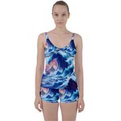 Storm Tsunami Waves Ocean Sea Nautical Nature Tie Front Two Piece Tankini by uniart180623