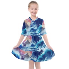 Storm Tsunami Waves Ocean Sea Nautical Nature Kids  All Frills Chiffon Dress by uniart180623