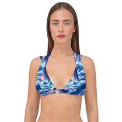 Storm Tsunami Waves Ocean Sea Nautical Nature Double Strap Halter Bikini Top by uniart180623