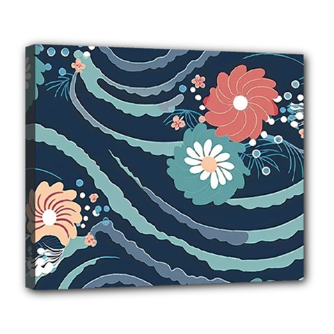 Waves Flowers Pattern Water Floral Minimalist Deluxe Canvas 24  X 20  (stretched) by uniart180623