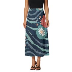 Waves Flowers Pattern Water Floral Minimalist Classic Midi Chiffon Skirt by uniart180623