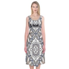 Flower Art Decorative Mandala Pattern Ornamental Midi Sleeveless Dress