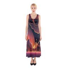 Fire Flame Burn Hot Heat Light Burning Orange Sleeveless Maxi Dress by uniart180623