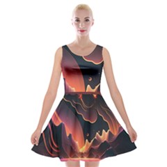 Fire Flame Burn Hot Heat Light Burning Orange Velvet Skater Dress by uniart180623