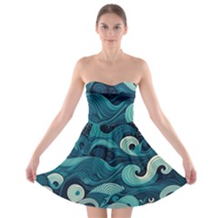 Waves Ocean Sea Abstract Whimsical Abstract Art Strapless Bra Top Dress by uniart180623