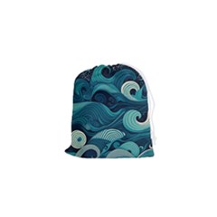 Waves Ocean Sea Abstract Whimsical Abstract Art Drawstring Pouch (xs) by uniart180623