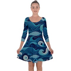 Waves Ocean Sea Abstract Whimsical Abstract Art Quarter Sleeve Skater Dress