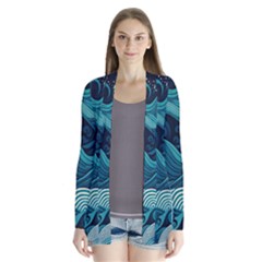 Waves Ocean Sea Abstract Whimsical Abstract Art Drape Collar Cardigan by uniart180623