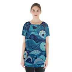 Waves Ocean Sea Abstract Whimsical Abstract Art Skirt Hem Sports Top by uniart180623