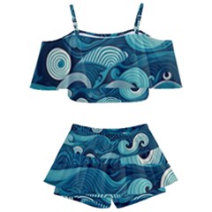 Waves Ocean Sea Abstract Whimsical Abstract Art Kids  Off Shoulder Skirt Bikini by uniart180623