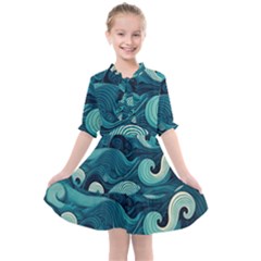 Waves Ocean Sea Abstract Whimsical Abstract Art Kids  All Frills Chiffon Dress by uniart180623