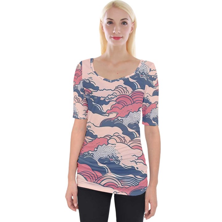 Waves Ocean Sea Water Pattern Rough Seas Wide Neckline Tee