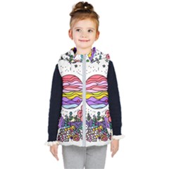 Rainbow Fun Cute Minimal Doodle Drawing Unique Kids  Hooded Puffer Vest by uniart180623