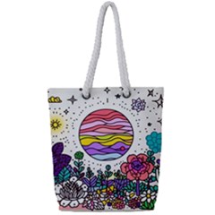 Rainbow Fun Cute Minimal Doodle Drawing Unique Full Print Rope Handle Tote (small) by uniart180623