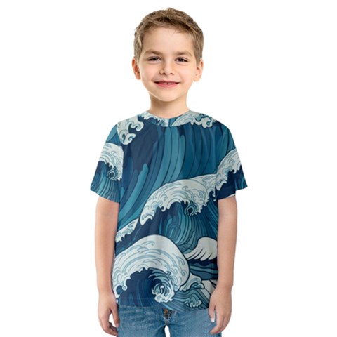 Waves Ocean Sea Pattern Water Tsunami Rough Seas Kids  Sport Mesh Tee by uniart180623