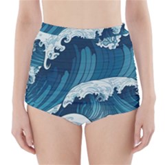 Waves Ocean Sea Pattern Water Tsunami Rough Seas High-waisted Bikini Bottoms by uniart180623