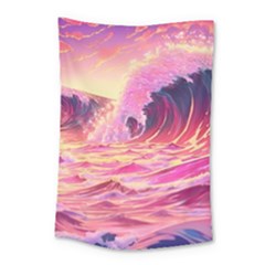 Waves Ocean Sea Tsunami Nautical Red Yellow Small Tapestry by uniart180623