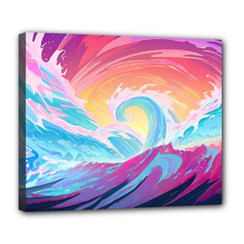 Waves Ocean Sea Tsunami Nautical Deluxe Canvas 24  x 20  (Stretched)