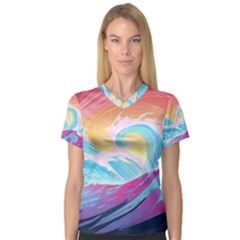 Waves Ocean Sea Tsunami Nautical V-Neck Sport Mesh Tee