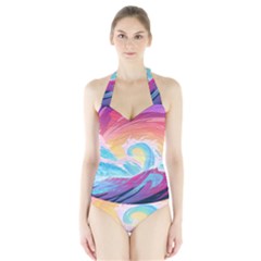 Waves Ocean Sea Tsunami Nautical Halter Swimsuit