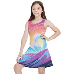 Waves Ocean Sea Tsunami Nautical Kids  Lightweight Sleeveless Dress