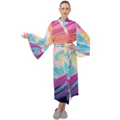 Waves Ocean Sea Tsunami Nautical Maxi Velvet Kimono