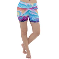 Waves Ocean Sea Tsunami Nautical Lightweight Velour Yoga Shorts