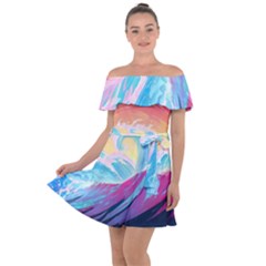 Waves Ocean Sea Tsunami Nautical Off Shoulder Velour Dress by uniart180623