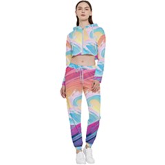 Waves Ocean Sea Tsunami Nautical Cropped Zip Up Lounge Set