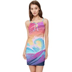 Waves Ocean Sea Tsunami Nautical Summer Tie Front Dress by uniart180623