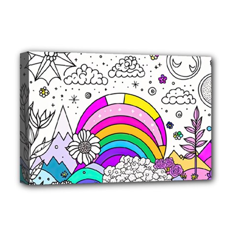 Rainbow Fun Cute Minimal Doodle Drawing Art Deluxe Canvas 18  X 12  (stretched) by uniart180623